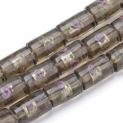 Coffee Handmade Silver Foil Lampwork Beads, Column, Coffee, 17x10x10mm