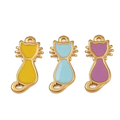 Cat Shape 304 нержавеющей стальной эмали подвески, золотые, разноцветные, форма кошки, 18x8.5x1.7 мм, отверстие : 1 мм