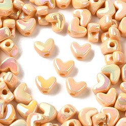 Персиковый Слойка Непрозрачные акриловые бусины с УФ-покрытием, радужный, сердце, розовые, 9x11.5x7 мм, отверстие : 1.4 мм