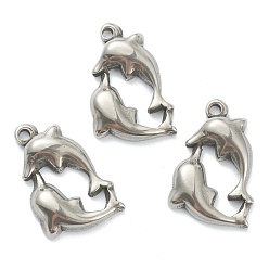 Stainless Steel Color Non-Tarnish 304 Stainless Steel Pendants, Dolphin, Stainless Steel Color, 19x12x3mm, Hole: 1.2mm