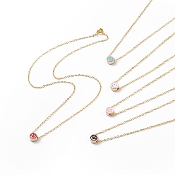 (52) Непрозрачная лаванда 5шт 5 цветной эмалевый сплав колье с подвеской улыбающееся лицо комплект с 304 цепочками из нержавеющей стали для женщин, разноцветные, 18.50 дюйм (47 см), 1 шт / цвет