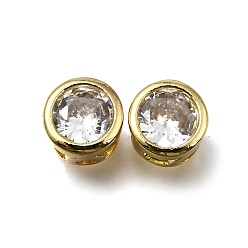 Настоящее золото 18K Латунные микропаве из прозрачного кубического циркония, круглые, долговечный, стойки покрытие, без свинца и без кадмия, реальный 18 k позолоченный, 8.5x6.5 мм, отверстие : 2 мм