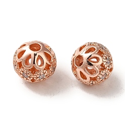 Розовое Золото Покрытие стойки латунное паве бусины из кубического циркония, долговечный, без кадмия и без свинца, круглые, розовое золото , 8.5x8 мм, отверстие : 2 мм