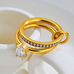 Oval 304 Кольца из нержавеющей стали с прозрачным кубическим цирконием, штабелируемые кольца, золотые, овальные, размер США 7 (17.3 мм)