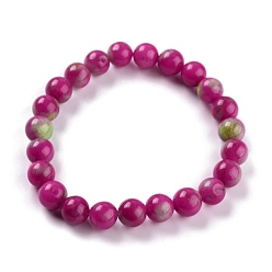 Камелия Окрашенные натуральные нефритовые бусины стрейч-браслеты, круглые, камелия, внутренний диаметр: 2-1/4 дюйм (5.7 см), бусина : 8~8.5 mm