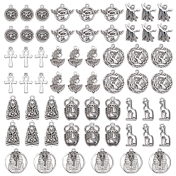 Antique Silver 6 Bags Ancient Egypt Tibetan Style Alloy Pendants, Cross/Pharaoh/Eye, Antique Silver, 18~27x13~24.5x2~4.5mm, Hole: 1.6~1.8mm