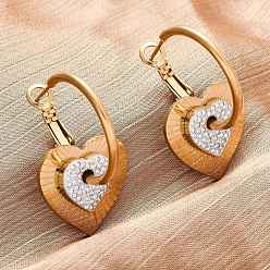 Настоящее золото 18K 304 из нержавеющей стали горный хрусталь серьги обруча, Haert, ионное покрытие (ip), реальный 18 k позолоченный, 39.5x20x23 мм