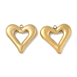 Настоящее золото 18K 304 подвески из нержавеющей стали, сердце, ионное покрытие (ip), реальный 18 k позолоченный, 24x25x4 мм, отверстие : 1.8 мм