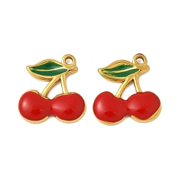 (123L) Белый крем непрозрачный блеск 304 из нержавеющей стали шармы эмали, черри прелести, ионное покрытие (ip), реальный 18 k позолоченный, огнеупорный кирпич, 14.5x14x2 мм, отверстие : 1.2 мм