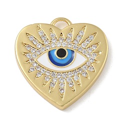 Настоящее золото 18K Стойка покрытие латунь микропаве кубический цирконий с эмалевыми подвесками, долговечный, без свинца и без кадмия, Очарование глаз, реальный 18 k позолоченный, 23x22.5x2 мм, отверстие : 2x3 мм