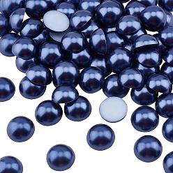 Prussian Blue ABS Plastic Cabochons, Imitation Pearl, Half Round, Prussian Blue, 25x12.5mm