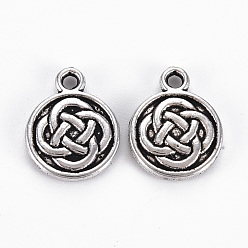 Античное Серебро Тибетский стиль сплава Ириш вечность узел подвески, без кадмия и без свинца, плоско-круглые, античное серебро, 15x11.5x2 мм, отверстие : 1.6 мм, Около 840 шт / 1000 г