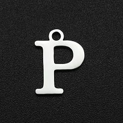 Letter P Не тускнеющие 201 подвески из нержавеющей стали, лазерная резка, буквы, цвет нержавеющей стали, letter.p, 12x9x1 мм, отверстие : 1.5 мм