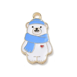 Bleu Ciel Foncé Pendentifs en émail , breloques ours polaire, or, bleu profond du ciel, 23.5x13.5x1.5mm, Trou: 2mm