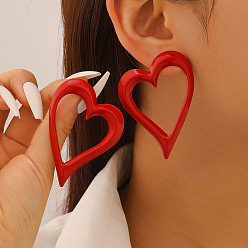 Другой Цвет Железные серьги-гвоздики ко Дню святого Валентина, полые сердца, красные, 61x42 мм
