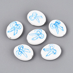 Светло-Голубой Фарфоровые бусины ручной работы, пастельный фарфор, овальный и bowknot, Небесно-голубой, 20x16~16.5x5.5~6 мм, отверстие : 1.5~1.8 мм