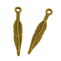 Antique Golden Tibetan Style Alloy Pendants, Cadmium Free & Nickel Free & Lead Free, Leaf, Antique Golden, 29x5x2mm, Hole: 2mm, about 1600pcs/1000g