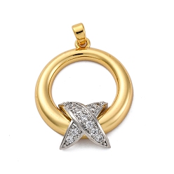 Real Gold Plated & Real Platinum Plated Латунные микро проложить кубического циркония подвески, кольцо с буквой x, долговечный, без кадмия и без свинца, стойки покрытие, настоящее золото и платина, 27x22x5.5 мм, отверстие : 4.5 мм