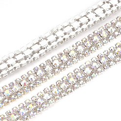 Хрусталь AB Цепочки из стразов, латунь , с катушкой, три ряда горный хрусталь, серебряный цвет гальваническим, хрусталь AB, 8.5 мм, около 10 ярдов / рулон