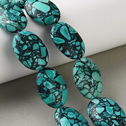 Turquoise Moyen Perles de jaspe impérial synthétiques, teint, Ovale Plat, turquoise moyen, 25~25.5x18~19x7.5~8mm, Trou: 1.2mm, Environ 16 pcs/chapelet, 15.94'' (40.5 cm)