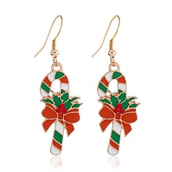 Candy Cane Серьги-подвески из сплава и пластика с рождественской тематикой, с эмалью, золотые, шоколадная конфета, 52x15 мм