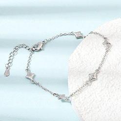 Platinum Brass Micro Pave Clear Cubic Zirconia Star Link Chain Bracelets, Long-Lasting Plated, Rack Plating, Lead Free & Cadmium Free, Platinum, 6.81 inch(17.3cm)