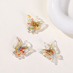 Olive Transparent Lampwork Pendants, Butterfly Charms, Olive, 30x28mm