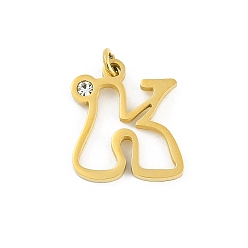 Letter K 304 подвески из нержавеющей стали, с кубического циркония, подвески-буквы с соединительными кольцами, реальный 18 k позолоченный, Письмо K, 19x17x2 мм, отверстие : 3 мм