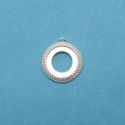 Silver Brass Pendant Cabochon Settings, Flat Round, Silver, Tray: 12.3mm, 18x16x2.5mm, Hole: 0.8mm