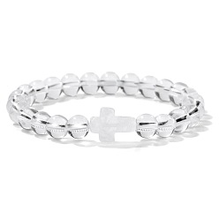 Хрусталь Натуральный кварц кристалл круглые бусины стрейч браслеты, крестик для женщин, 7.48 дюйм (19 см)