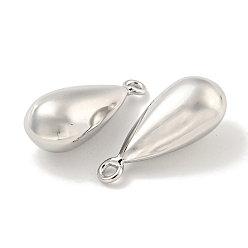 Real Platinum Plated Brass Pendants, Teardrop Charms, Real Platinum Plated, 24x10x9mm, Hole: 1.8mm