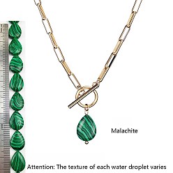 Малахит Кулон из синтетического малахита 304 цепочка из нержавеющей стали в виде скрепки или ожерелье для женщин, золотые, 18.11 дюйм (46 см)