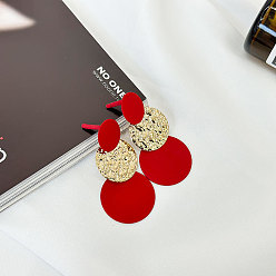 (123L) Белый крем непрозрачный блеск Плоские круглые серьги-гвоздики из сплава, золотые, огнеупорный кирпич, 74x40 мм