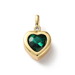 Изумруд Подвески латунные горный хрусталь, сердце, золотые, изумруд, 23x13.5x6 мм, отверстие : 4.5x2.5 мм