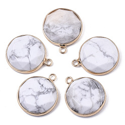 Говлит Природные подвески Говлит, с краем из латуни, покрытой светлым золотом, полукруглый, граненые, 25.5x21.5x5.5~6.5 мм, отверстие : 2.5 мм