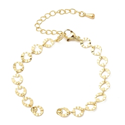 Настоящее золото 18K Браслет из латунного текстурированного кольца с цепочкой в форме сердца., стойки покрытие, долговечный, без свинца и без кадмия, реальный 18 k позолоченный, 12.13 дюйм (30.8 см), Перейти кольцо: 3x0.7 мм, внутренний диаметр: 1.6 мм