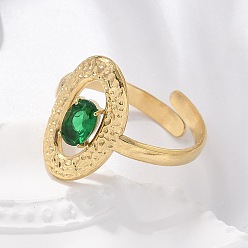 Настоящее золото 18K 304 из нержавеющей стали Манжета кольца для женщин, овальные, с кубического циркония, реальный 18 k позолоченный, 16.5 мм, внутренний диаметр: 18.5 мм