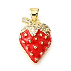 Настоящее золото 18K Латунный микропаве, прозрачный кубический цирконий с подвесками из эмали, без кадмия и без свинца, клубника прелести, реальный 18 k позолоченный, 18x12.5x6 мм, отверстие : 4.5x3.5 мм