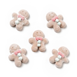 Sandy Brown Christmas Opaque Resin Cabochons, Flocky Gingerbread Man, Sandy Brown, 23x19.5x6mm