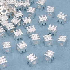 Silbern Silberfarbig Messing Perlen, langlebig überzogen, Würfel, Silbern Silberfarbig, 4x4x4 mm, Bohrung: 1.8 mm