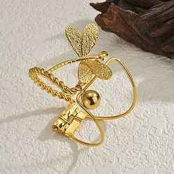 Dragonfly 304 женские шарнирные браслеты из нержавеющей стали, золотые, стрекоза, внутренний диаметр: 1-7/8x2-1/4 дюйм (4.9x5.85 см)