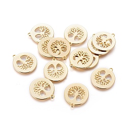 Real 18K Gold Plated Brass Pendants, Flat Round with Tree of Life, Real 18K Gold Plated, 18x16x0.8mm, Hole: 1.5mm