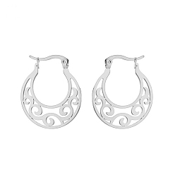 Color de Acero Inoxidable Pendientes de aro de acero inoxidable resistentes al deslustre para mujer, sector con hueco, color acero inoxidable, 304 mm