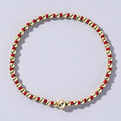 Темно-Красный Женские браслеты из круглых бусин в корейском стиле из стекла и латуни, темно-красный, внутренний диаметр: 6-1/2 дюйм (16.5 см)