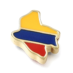 Golden Brass with Enamel Beads, Colombia Flag Map, Rack Plating, Long-Lasting Plated, Cadmium Free & Lead Free, Colorful, Golden, 13x13x4mm, Hole: 1.8mm