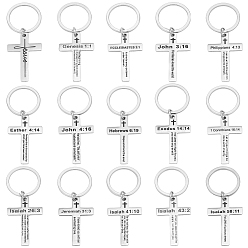 Нержавеющая Сталь Цвет 45шт. 15 стилей брелоков из нержавеющей стали, с кольцами, крест с словом, цвет нержавеющей стали, 76 мм, 3 шт / стиль