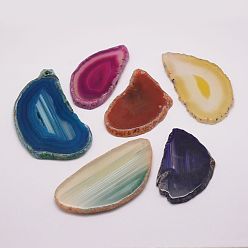 Mixed Color Natural Agate Pendants, Dyed & Heated, Nuggets, Mixed Color, 55~105x42~61x5~8mm, Hole: 2mm
