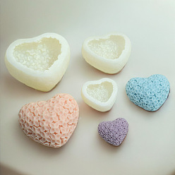 White Valentine's Day Flower Heart Candle Silicone Molds, For Scented Candle Making, White, 10x11x5.1cm, Inner Diameter: 8.6x6.85cm