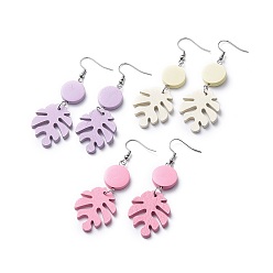 (52) Непрозрачная лаванда Серьги с росписью из тополя, с 316 хирургическими крючками для серег из нержавеющей стали, плоский круглый и лист монстера, разноцветные, 72 мм , штифт: 0.6 мм
