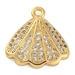Настоящее золото 18K Стойка металлическая латунная микропрофилированная кубическая циркония подвески, без кадмия и без свинца, долговечный, формы раковины, реальный 18 k позолоченный, 16x15.5x4 мм, отверстие : 1.4 мм
